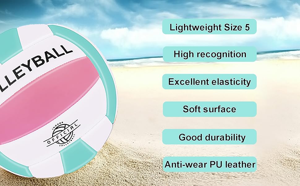М'яч для волейболу EVZOM Super Soft - розмір 5, для пляжу, залу, басейну, тренувань - рожево-блакитний