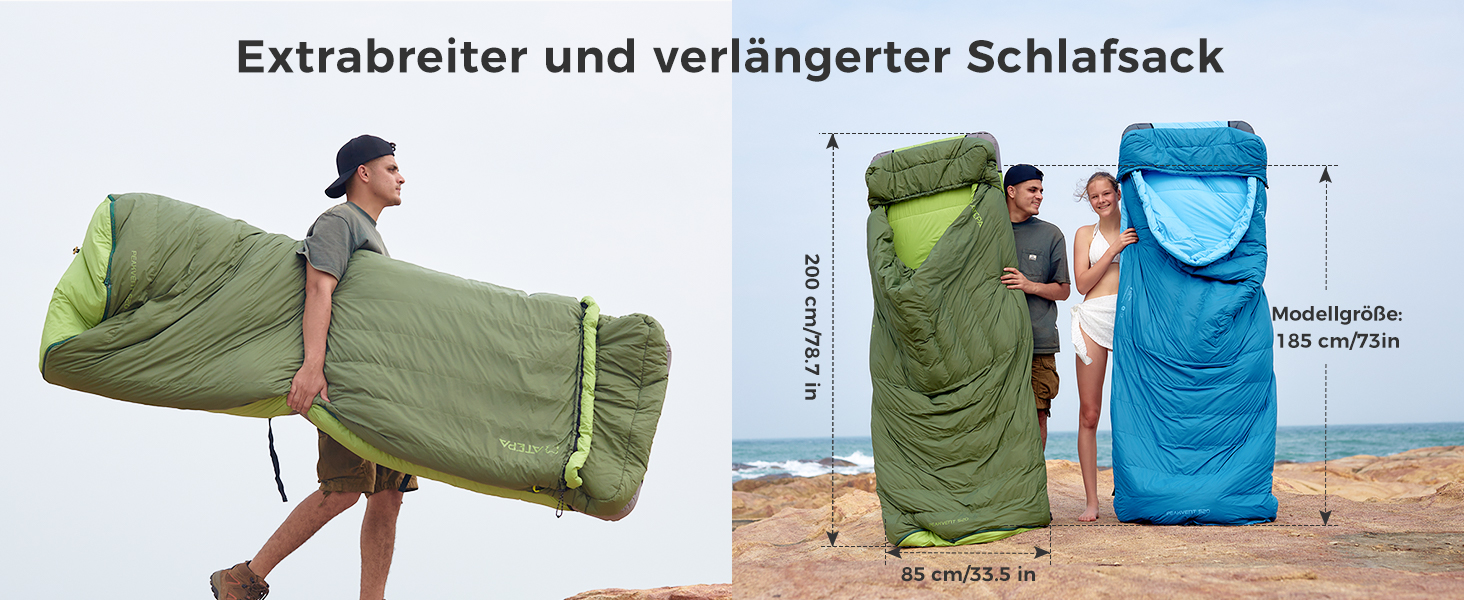 Спальний мішок ATEPA Ultraleicht Daunenschlafsack: Легкий, 3-сезонний (12°C/6°C/-1°C), Водовідштовхуючий, для кемпінгу, трекінгу та подорожей, з компресійним мішком