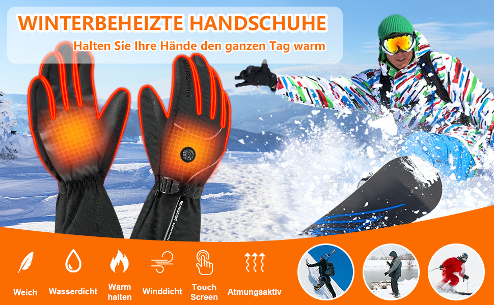 Гріючі рукавички з підігрівом 7.4V 3000mAh для жінок та чоловіків, вітронепроникні, з підігрівом, акумуляторні, для мотоциклів, катання на лижах, кемпінгу, чорні