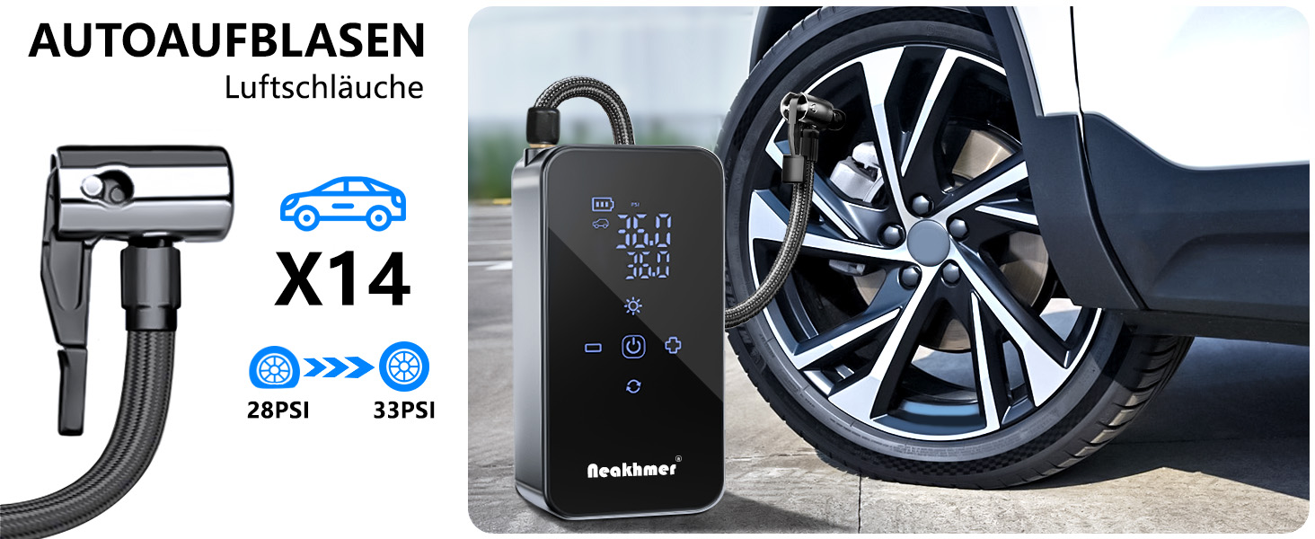 Електричний повітряний насос для велосипеда з акумулятором 150PSI: компресор з акумулятором 6000mAh, манометром для велосипедів, мотоциклів та автомобілів