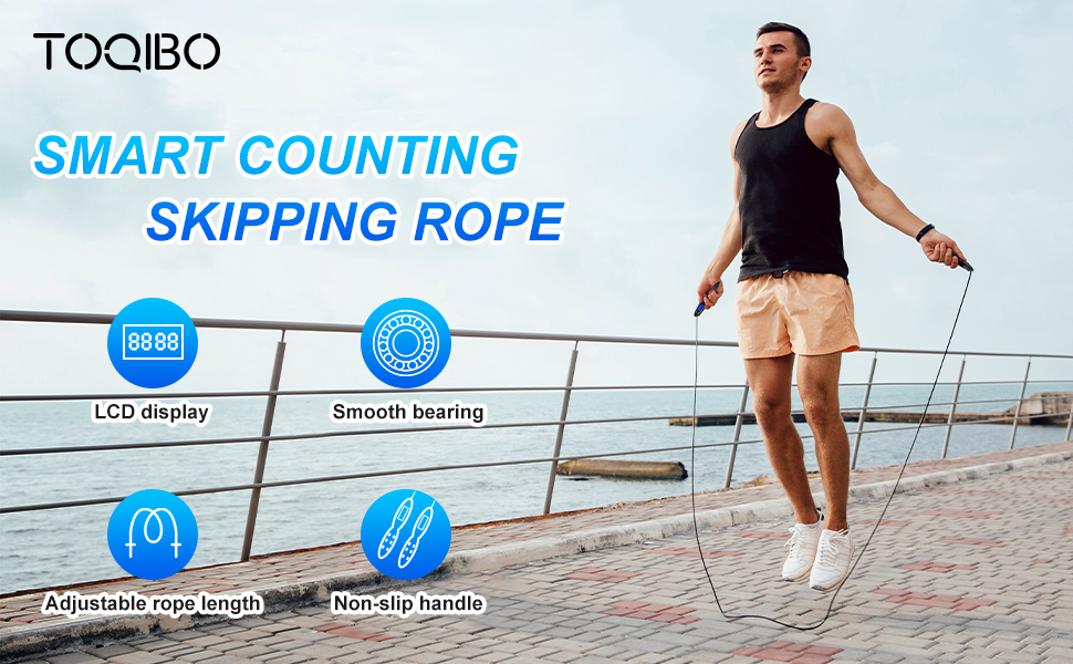 Скакалка TOQIBO з лічильником калорій та антиковзними ручками для тренувань, фітнесу, боксу та схуднення (для дітей та дорослих)
