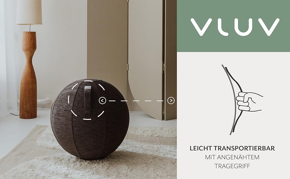 VLUV® Стілець-м'яч для офісу та дому: ергономічний, дихаючий, з ручкою та захистом від скочування. 65см, сірий. Підходить для вагітних та фітнесу.