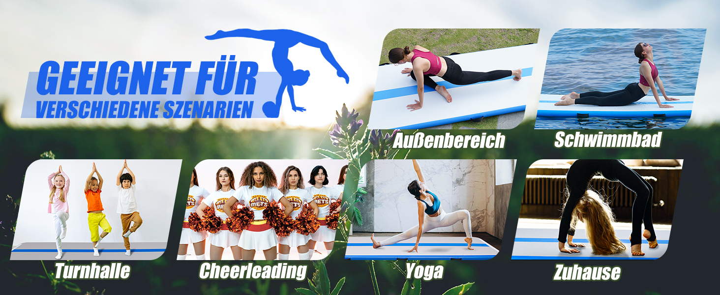 Надувний гімнастичний мат Tuxedo Sailor Airtrack: 2M/3M/4M, 10см, надувна, з електронасосом, для дому/залу/черепісток/йоги, блакитна 300 x 100 x 10 см