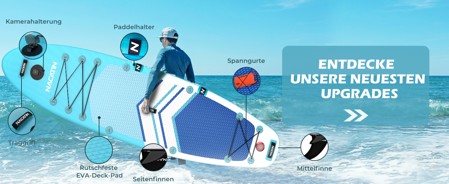 NACATIN SUP дошка надувна 320 см з сидінням, веслом та рюкзаком - для йоги, річки, моря (синій)