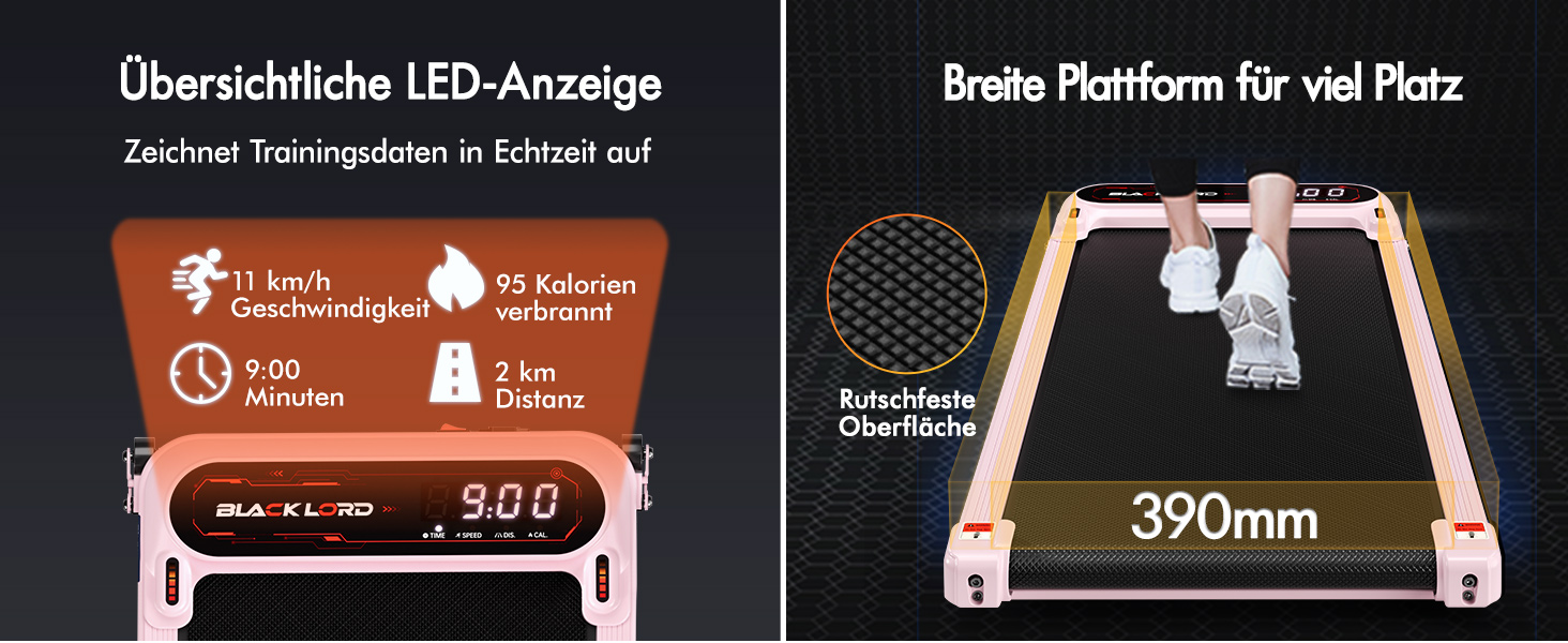 Біговий тренажер BLACK LORD X7 Laufband - ходьба під столом, 3.0PS, 130кг, Bluetooth, 3 рівня нахилу, рожевий