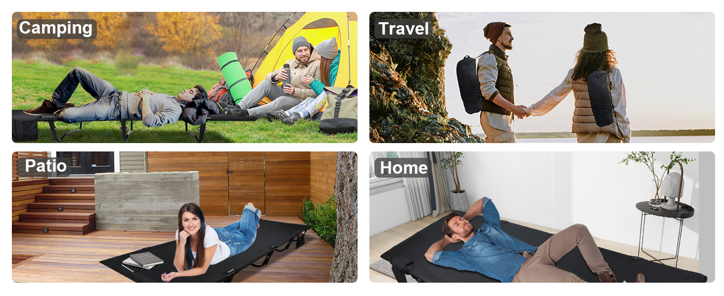 Легке туристичне ліжко для кемпінгу, 160 кг, чорне. Розкладне, портативне, для відпочинку на природі, вдома, в горах, на дачі.