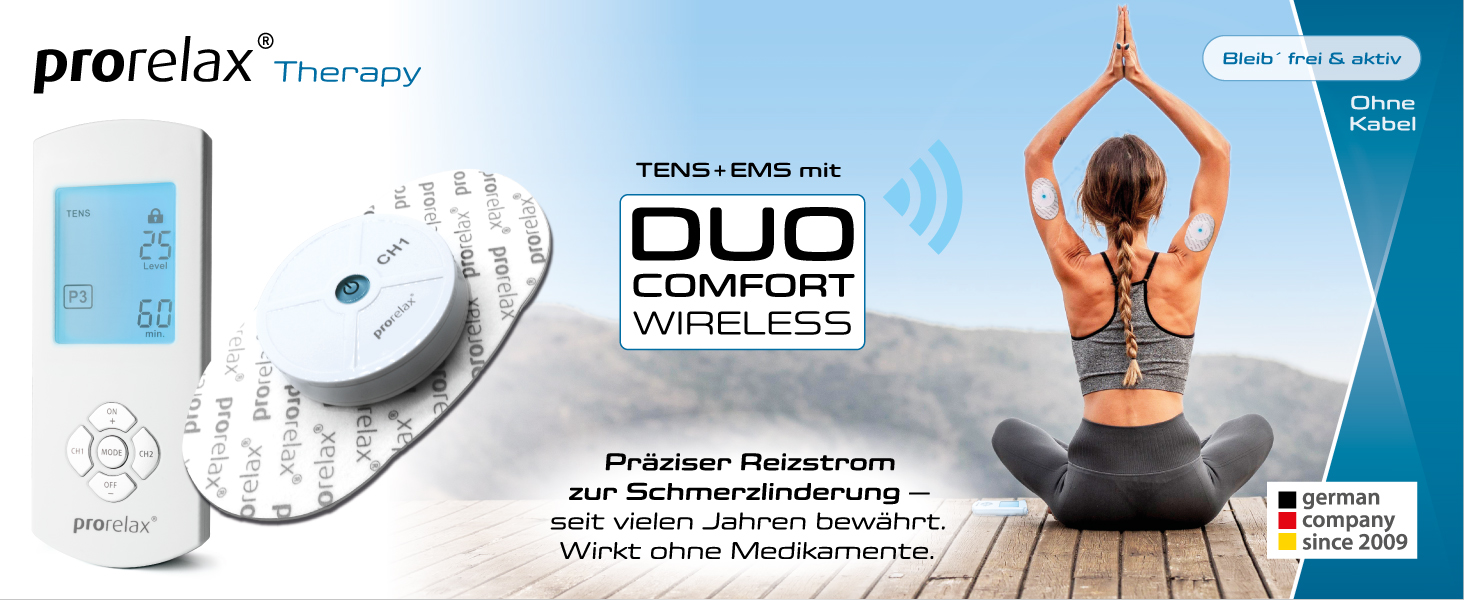 Prorelax TENS/EMS електrostimulator: 2 терапії в одному приладі для зняття болю та м'язового розвитку | Бездротовий комплект