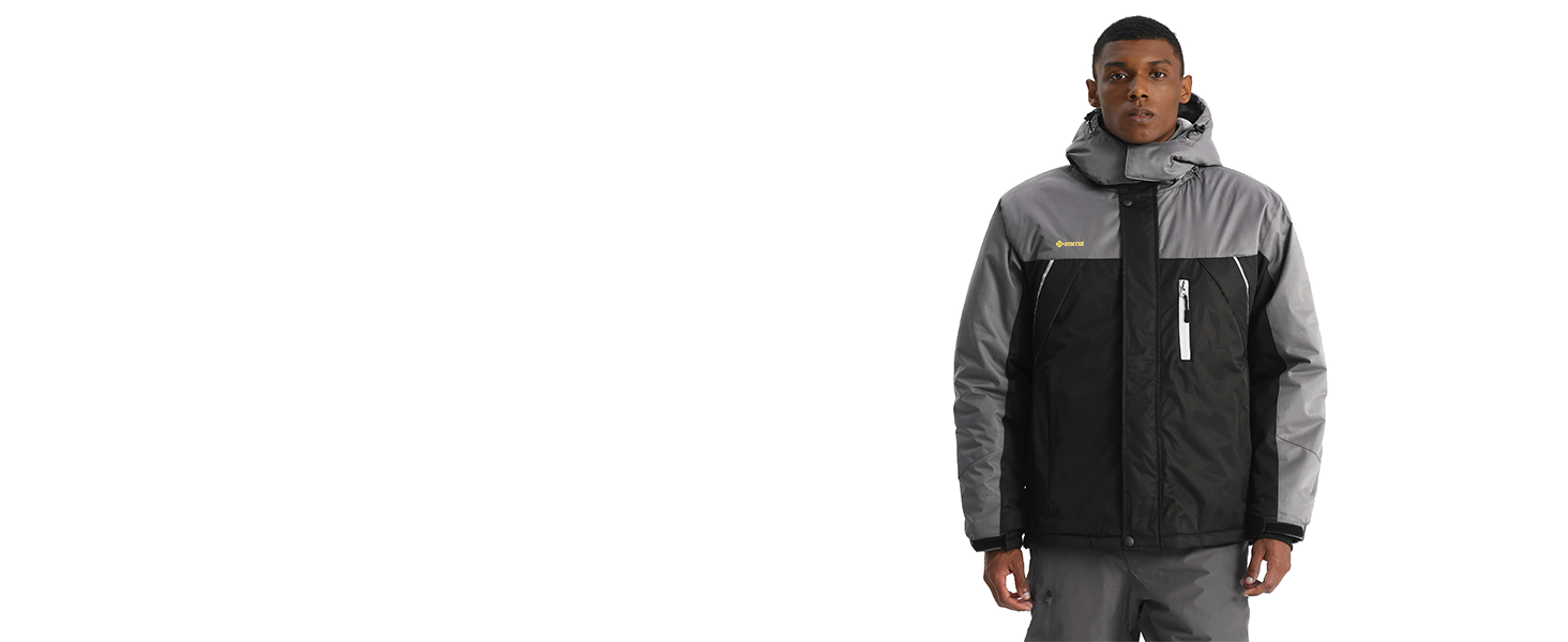 Чоловіча зимова куртка GEMYSE для катання на лижах, тепла, вітронепроникна, водонепроникна, дихаюча, з багатьма кишенями, з капюшоном, білий, розмір L