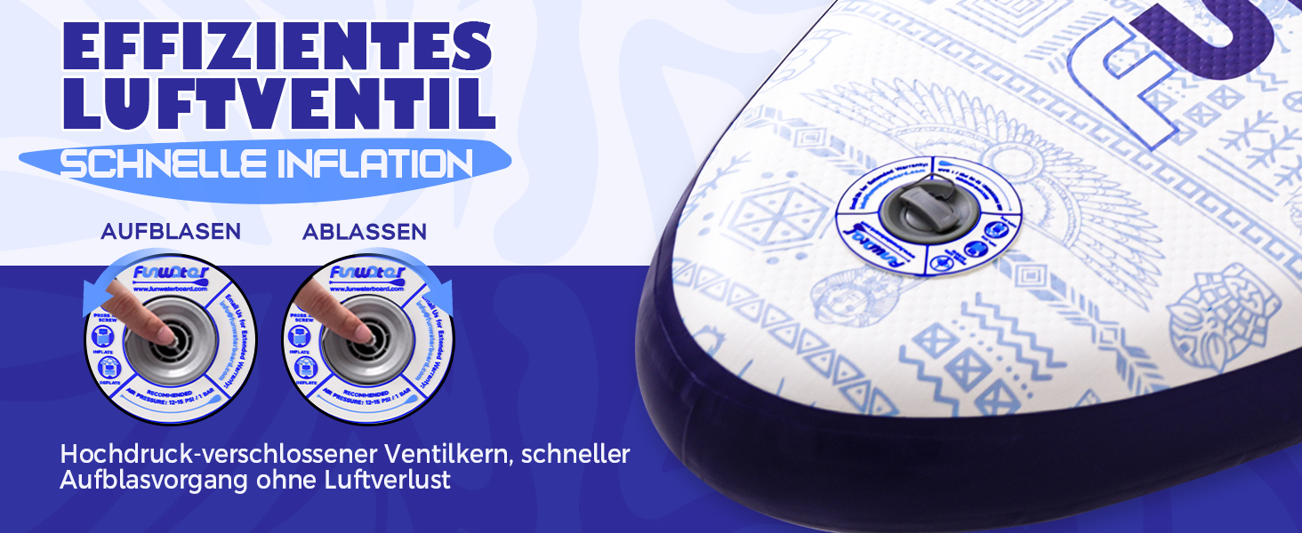 Надувний SUP Борд FunWater 10'6'–11'6' для всіх рівнів підготовки, з антиковзким EVA-деком, веслом, насосом та аксесуарами. Колір: блакитний/білий