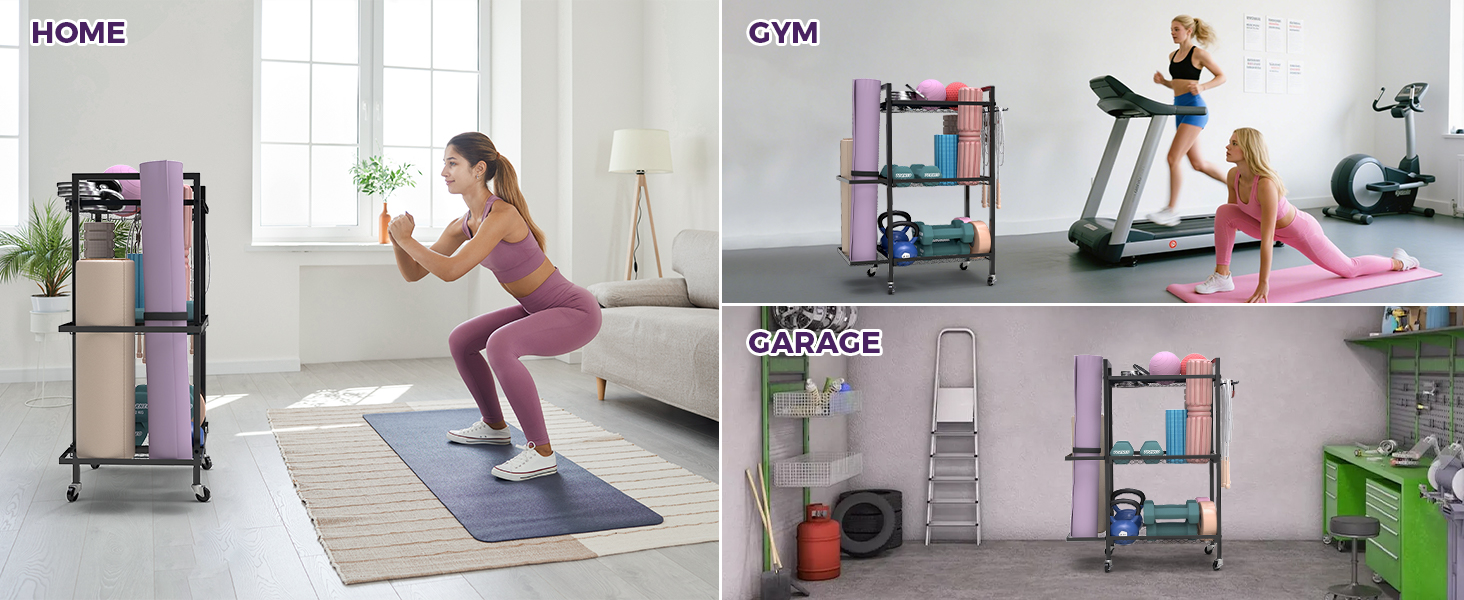 Стійка для йогаматів та спортивних матів, 3 яруси, металева, порошкове покриття, 35.1 x 14.9 x 44.2 см, портативна, економія місця, 3 шт.