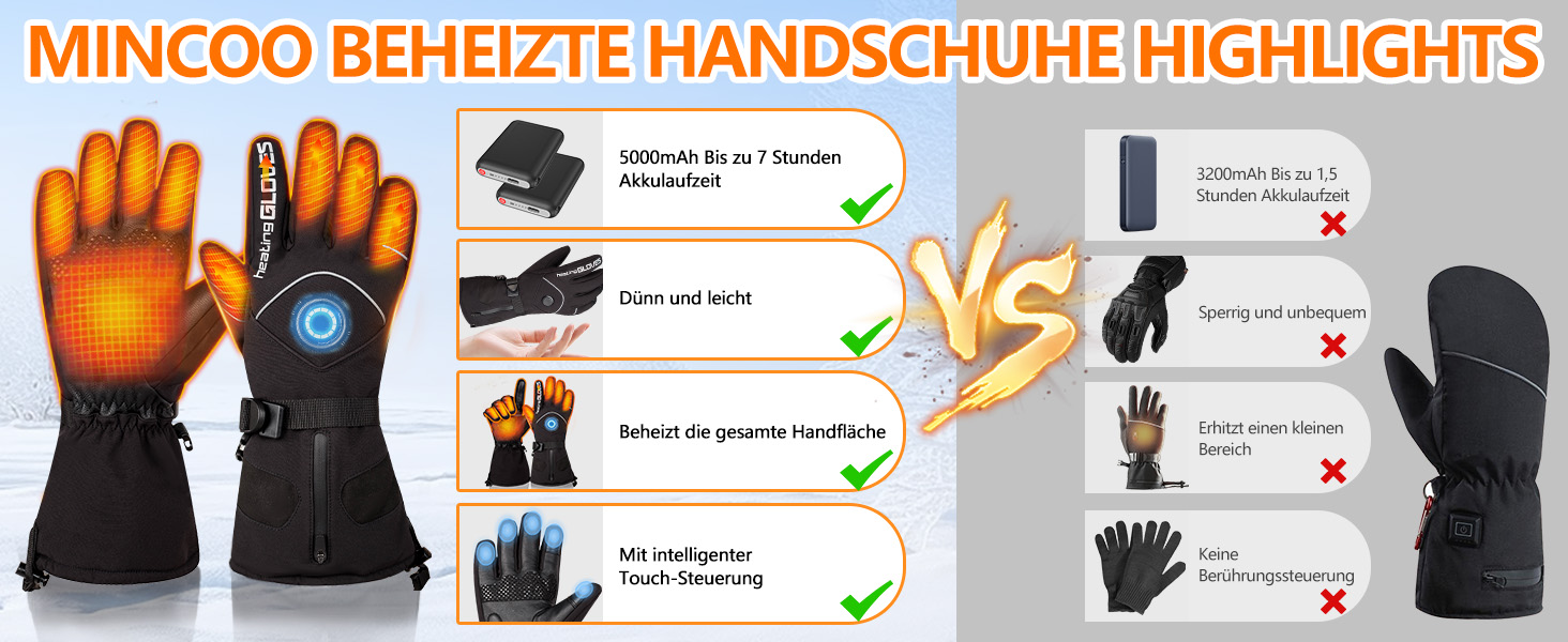 Рукавички з підігрівом Mincoo Чоловіки Жінки з акумуляторними батареями Рукавички з підігрівом - 3 регульовані температури для лижних походів Велосипед M 5v - 5000mAh