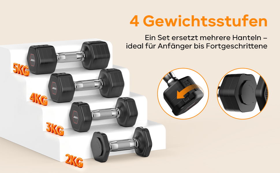 Набір гантелей JOROTO 4-в-1, регульовані гантелі, 2 шт., 2–5 кг, хромоване покриття, неслизький грип, для чоловіків та жінок, силові тренування, фітнес, домашні тренування (чорний)