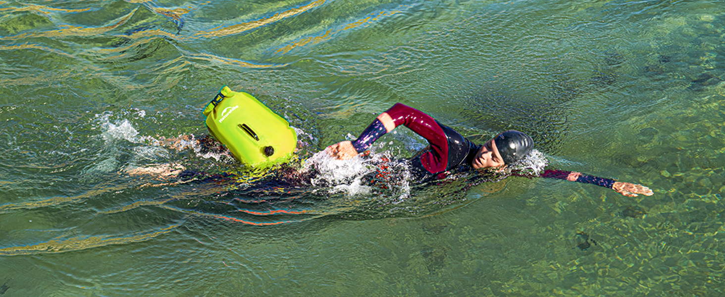 Надувна плавуча шина Naturehike 18L з двома повітряними камерами, водонепроникний мішок-рюкзак для плавання, пляжу, з регульованим поясом, зелений