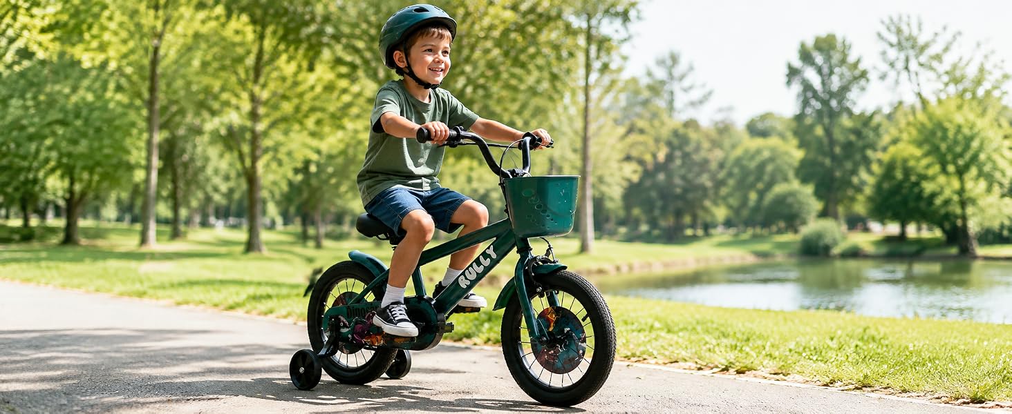 Дитячий велосипед RULLY «Динозавр» для хлопчиків 2-7 років, BMX-стиль, з додатковими опорними колесами, 12/14/16 дюймів, Зелений