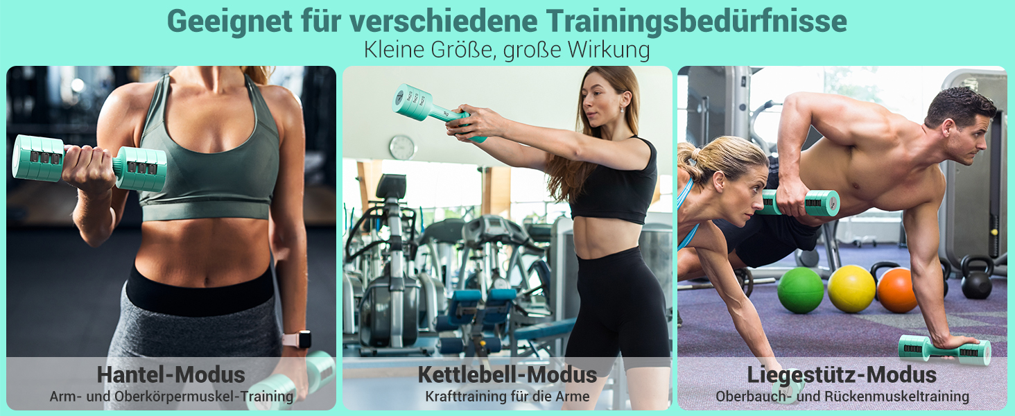 Sportneer Регульовані гантелі - набір для жінок 1-2.5 кг, 4-в-1, для дому, фітнесу, силових тренувань, подарунок (м'ятний)