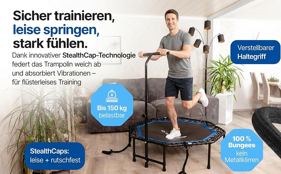 Батут фітнес VIREO для дорослих 102 см, до 150 кг, складаний, з ручкою, гумовими стрічками, для дому