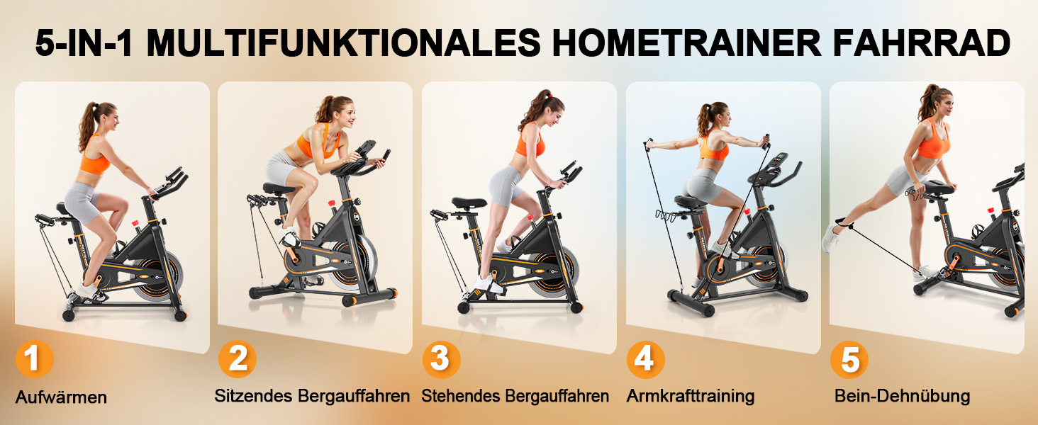 Велотренажер DMASUN: Тихий ергометр для дому з регулюванням опору, дисплеєм та підставкою для планшета. Ідеальний для кардіотренувань в приміщенні. Максимальне навантаження: 160 кг, колір - помаранчевий.