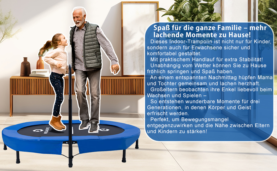 Батут овальний для дому 2 осіб до 150 кг синій з ручкою - фітнес, для дітей та дорослих