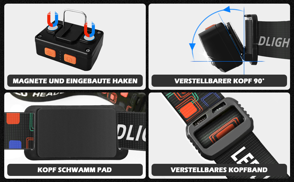 LED налобний ліхтар з акумулятором, 2 шт., 2000 люменів, супер яскравий, сенсор, 14 режимів, водонепроникний, легкий, для риболовлі, бігу, кемпінгу