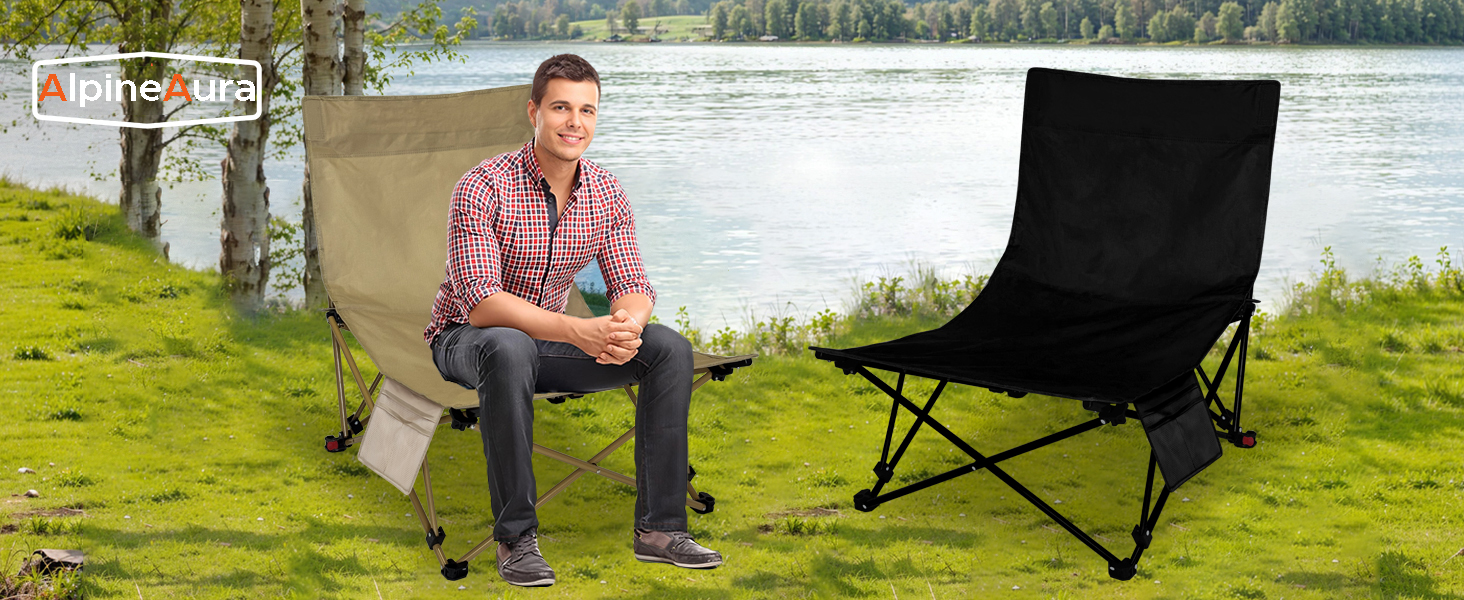 Зручний складаний стілець для кемпінгу та відпочинку на природі (150 кг), легкий, з регулюванням кута нахилу, з сумкою, хакі