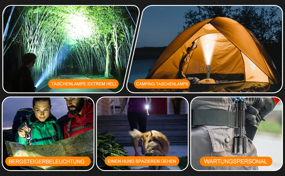 Ліхтар тактичний Relybo LED, 1000000 люмен, USB, 5 режимів, з чохлом, чорний