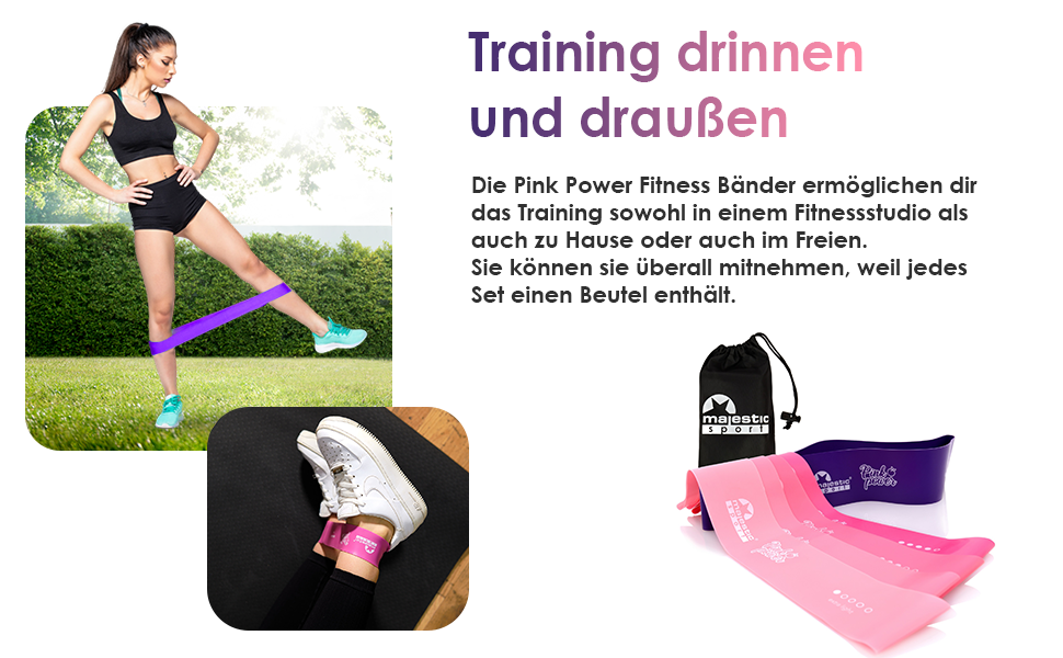 Набір фітнес-гумок Majestic Sport 5 шт. для м'язів, пілатесу, йоги, Booty Band, рожевий