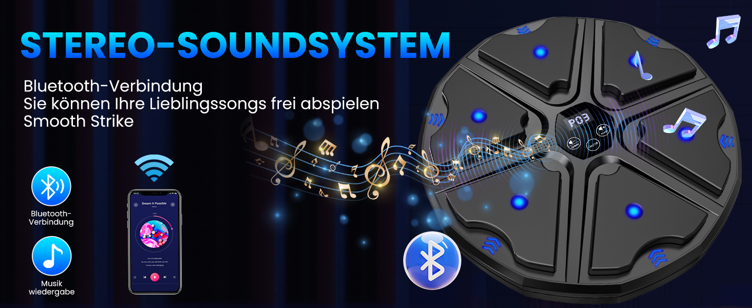 Музичний боксерський тренажер: електронна машина для ударів з Bluetooth, 9 режимів та музикою (чорний)