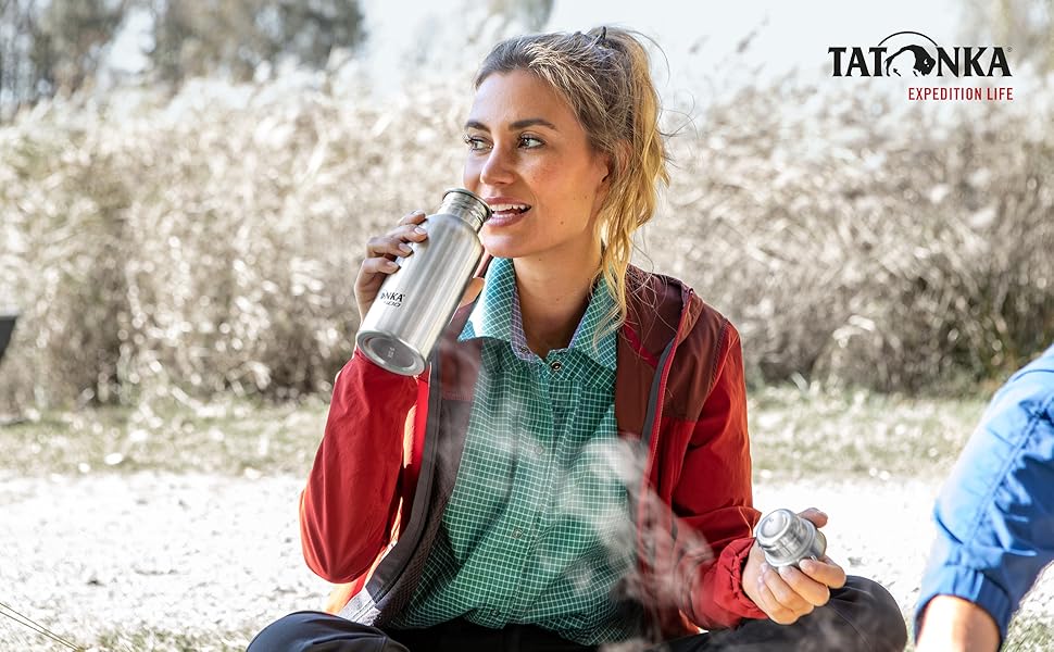 Пляшка для води Tatonka з нержавіючої сталі гаряча холодна бамбукова кришка (500 мл / 750 мл / 1000 мл) - Небитка вакуумна пляшка з бамбуковою кришкою - Можна мити в посудомийній машині та без BPA - (0,5 л / 0,75 л / 1 л) 750 мл