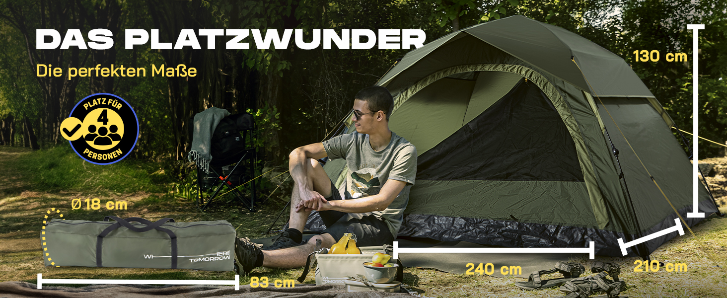 Намет Lumaland Camping - легкий намет Pop-Up для 2-4 особи | Куполовий намет для кемпінгу, трекінгу та фестивалів | Водонепроникний намет 210x190x110cm | Захист від вітру та сонця на пляжі