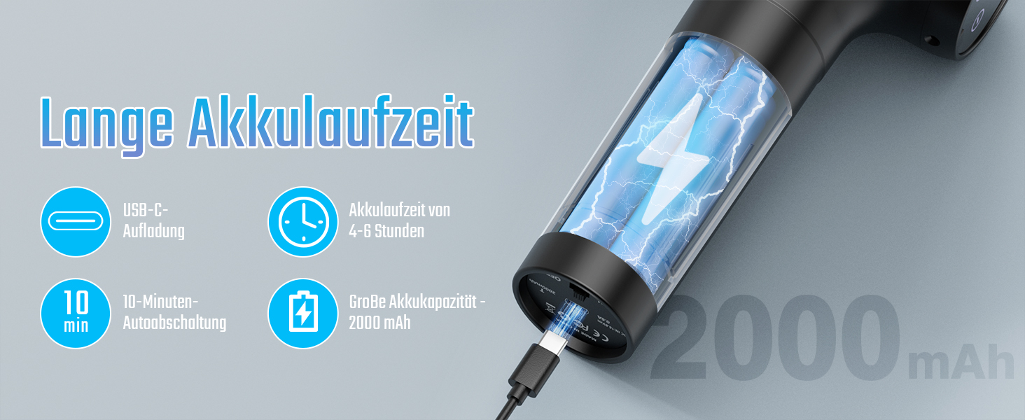 Масажер для м'язів з підігрівом, електричний масажний пістолет з LED-екраном, 20 швидкостей, 10 насадок, кейс, тихий, чорний