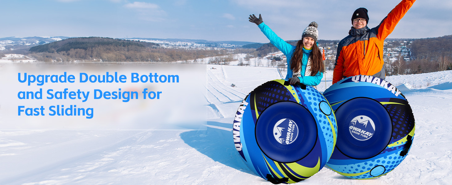 Надувний сніговий тюб зі стропом, 47-49-68 дюймів. Міцний чохол, зносостійкий та морозостійкий матеріал. Зимовий спорт для дітей та дорослих