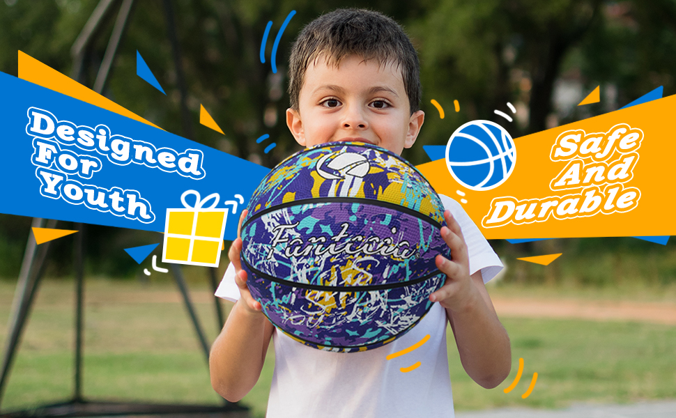 Баскетбольний м'яч Fantecia, розмір 5, з насосом. Ідеальний для вуличних тренувань, початківців, підлітків та дорослих. Матеріал: гума, дизайн: графіті