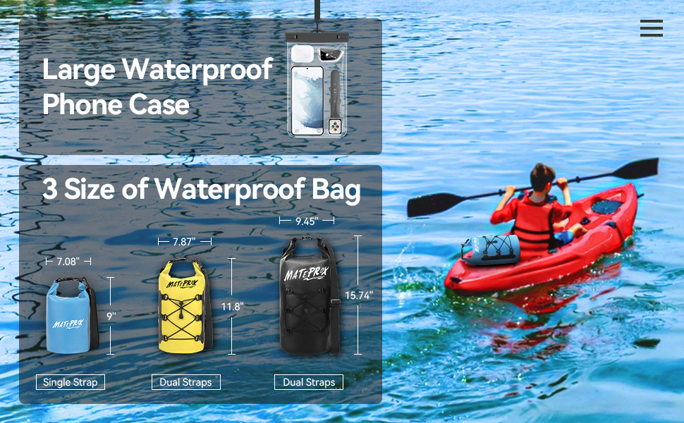 Водонепроникний мішок MATEPROX Dry Bag 5L/10L/20L з ролверхуванням - міцний та довговічний. Ідеально для плавання, катання на човні, рафтингу та кемпінгу. Кольори: блакитний 20L