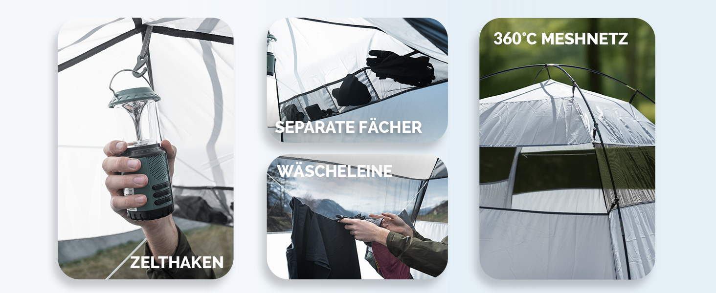 Намет Montaray для 2-4 особи: двостінний, з захистом від комарів, швидкий монтаж, водонепроникний, вітростійкий, дихаючий, легкий, складаний, з сумкою. Ідеально для кемпінгу та фестивалів (сірий)