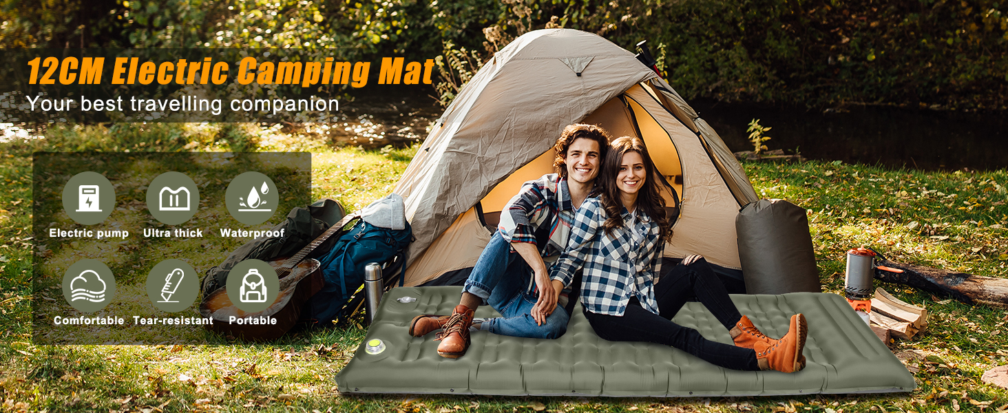 Isomatte Camping Саморозкладаючася, 12 см, Товста Надувна Матрац для Туризму, Водонепроникна Матрац з Ніжкою-Накачувачем та Подушкою, Анти-Тріпстоп Спальник для Піших Походів та Пляжу, Оливковий (Армійний)