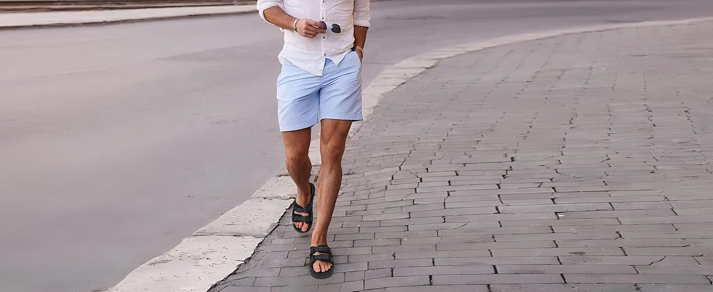 Чоловічі спортивні сандалі KuaiLu з м'якою устілкою, ортопедичні для фасціїту, для активного відпочинку та походів, легкі, відкриті, з регульованою застібкою-липучкою, чорні, 45 EU