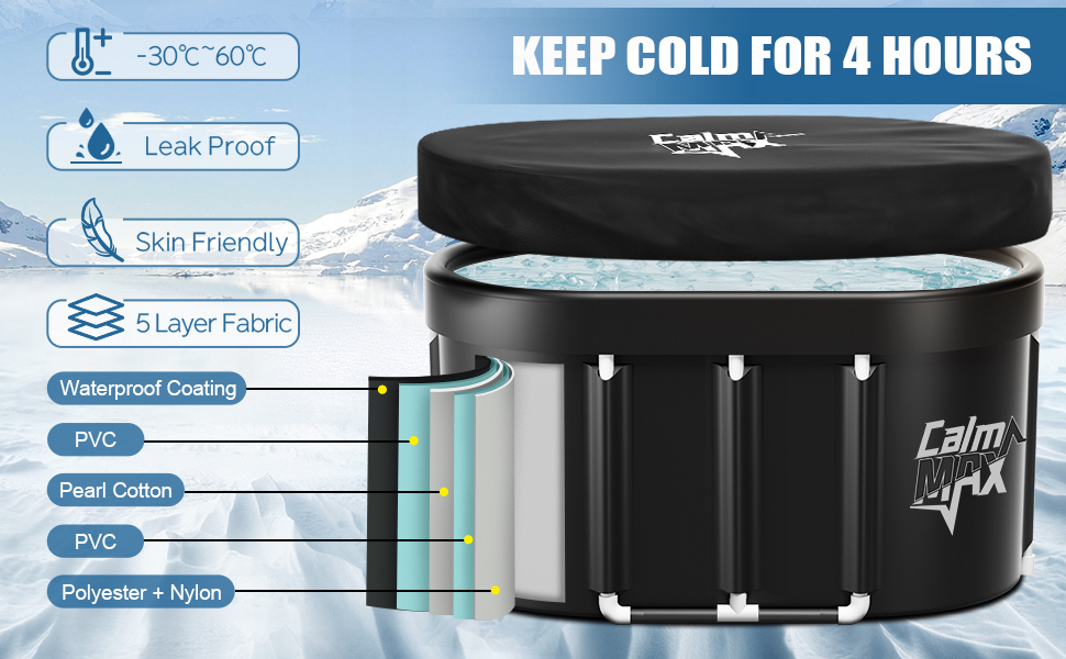 Ванна для криотерапії CalmMax Ovale – 450 л, переносний бак для холодної води, 5 шарів, для спортсменів, 105 x 103 см