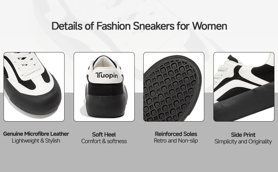 Жіночі кросівки Tuopin Mode: класична гумова підошва, стильні, неслизькі, повсякденні. Чорно-білі (39.5 EU)
