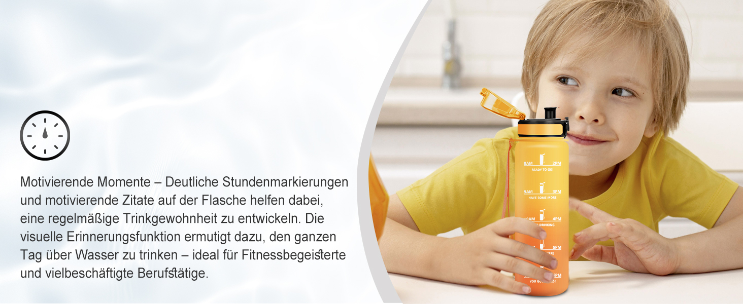 Спортивна пляшка 1л з позначенням часу, фільтром, для води з газом, без витоку. Підходить для велосипеда, бігу, дорослих. Колір: лавандово-рожевий