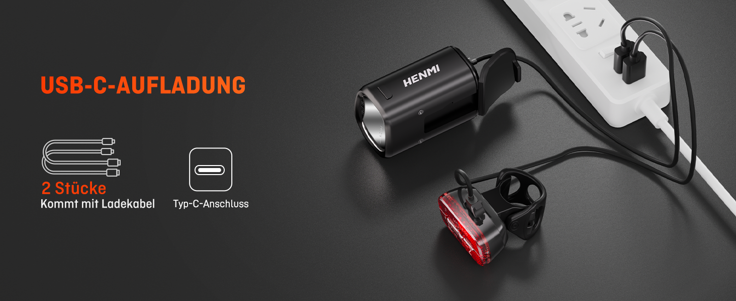 HENMI LED велосипедні фари комплект, USB зарядка, передня і задня фара для велосипеда, StVZO, водонепроникні IPX5