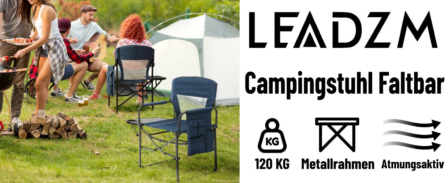 Складний туристичний стул LEADZM з бічним столиком та відділенням для зберігання, 120 кг, 600D Oxford, метал, 62x60x92 см, коричневий