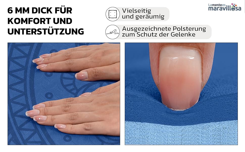 Килимок для гімнастики та йоги LA MENTE ES MARAVILLOSA з неслизькою поверхнею, сумкою та електронною книгою для занять фітнесом, пілатесом та воркаутом. Розмір 183x61 см, колір: блакитний мандала + блакитний