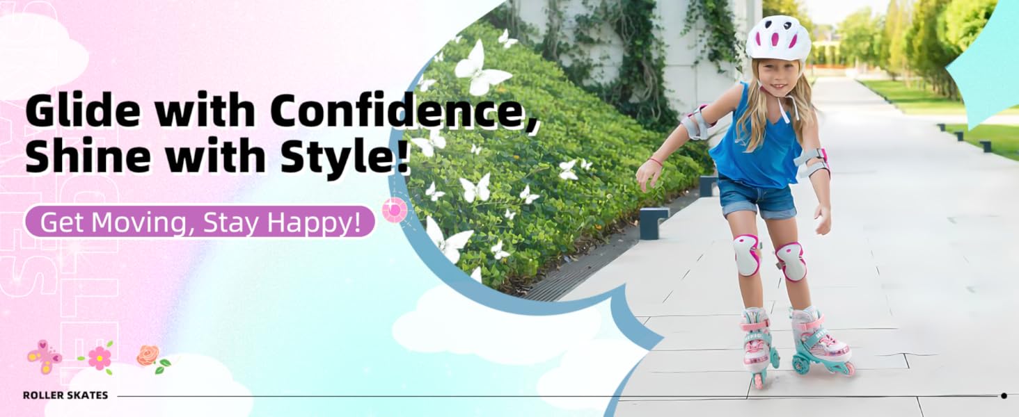 Дитячі ролики для дівчаток, 4 розміри, регульовані, безпечні, з дихаючим верхом, для початківців (XS: 25-27.5 EU)