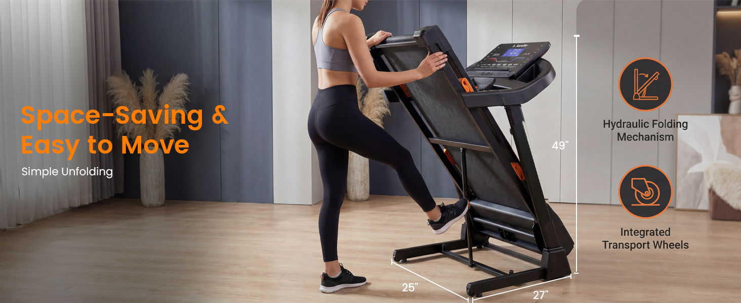 Бігова доріжка Aeriflo T500 Pro для дому: електрична, з нахилом 20%, швидкості до 20 км/год, ширина 51 см, складна, з App та бездротовою зарядкою, до 150 кг