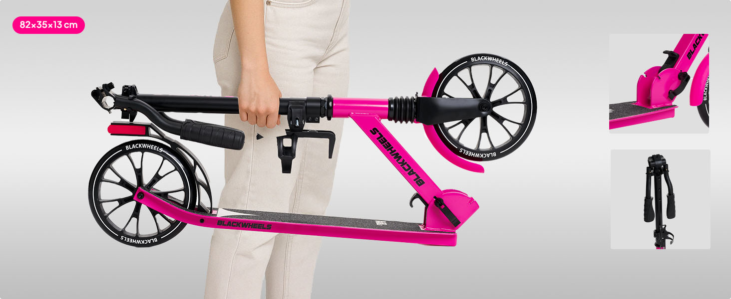 Самокат міський BLACKWHEELS Zoom City-Scooter 200мм, алюмінієвий, складаний, з амортизаторами, регульований кермо, чорно-рожевий