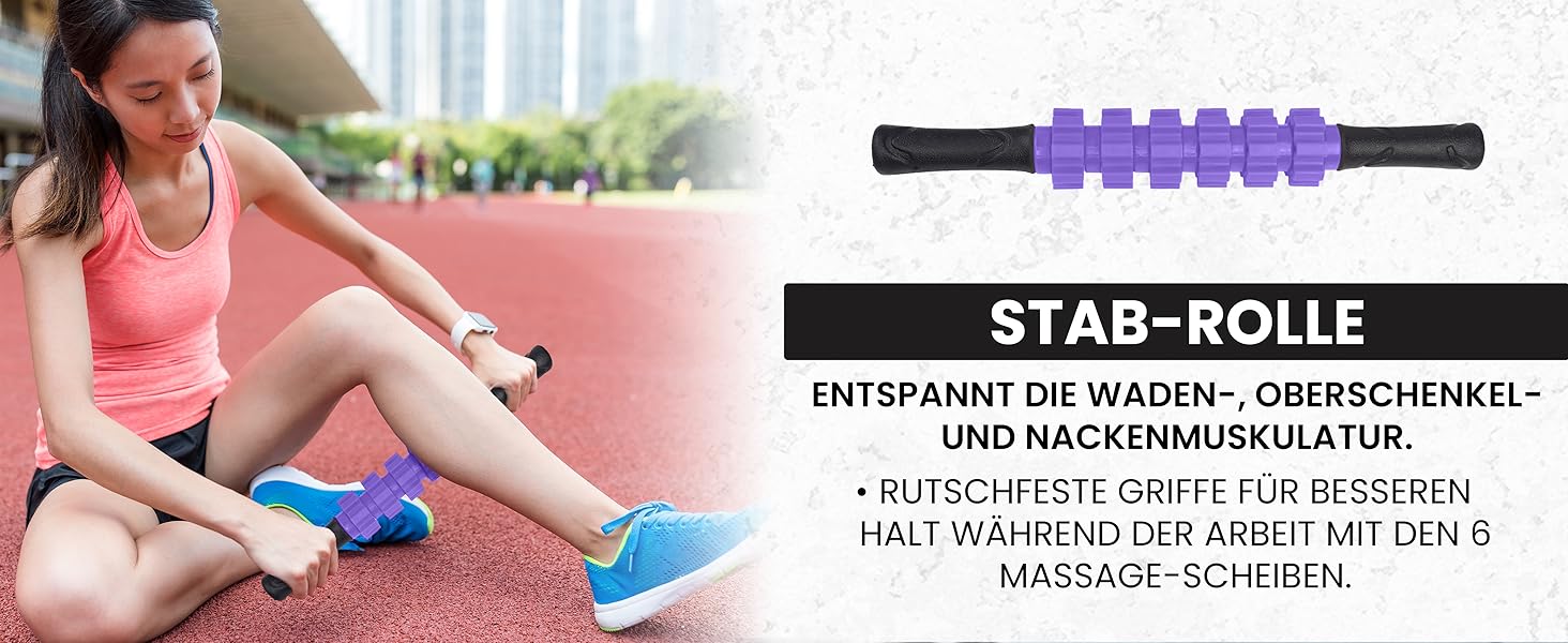 Набір для масажу та реабілітації Unycos: ролер для фасції, фітнес-гумки, масажний м'яч, стік для реабілітації, мотузка для формування, сумка для зберігання (Чорний/Лідний)