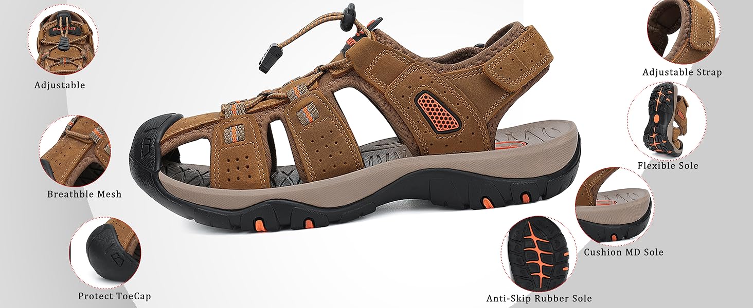 Чоловічі сандалі FLARUT для туризму та відпочинку на природі, шкіряні трекінгові сандалі, сині, 42 EU