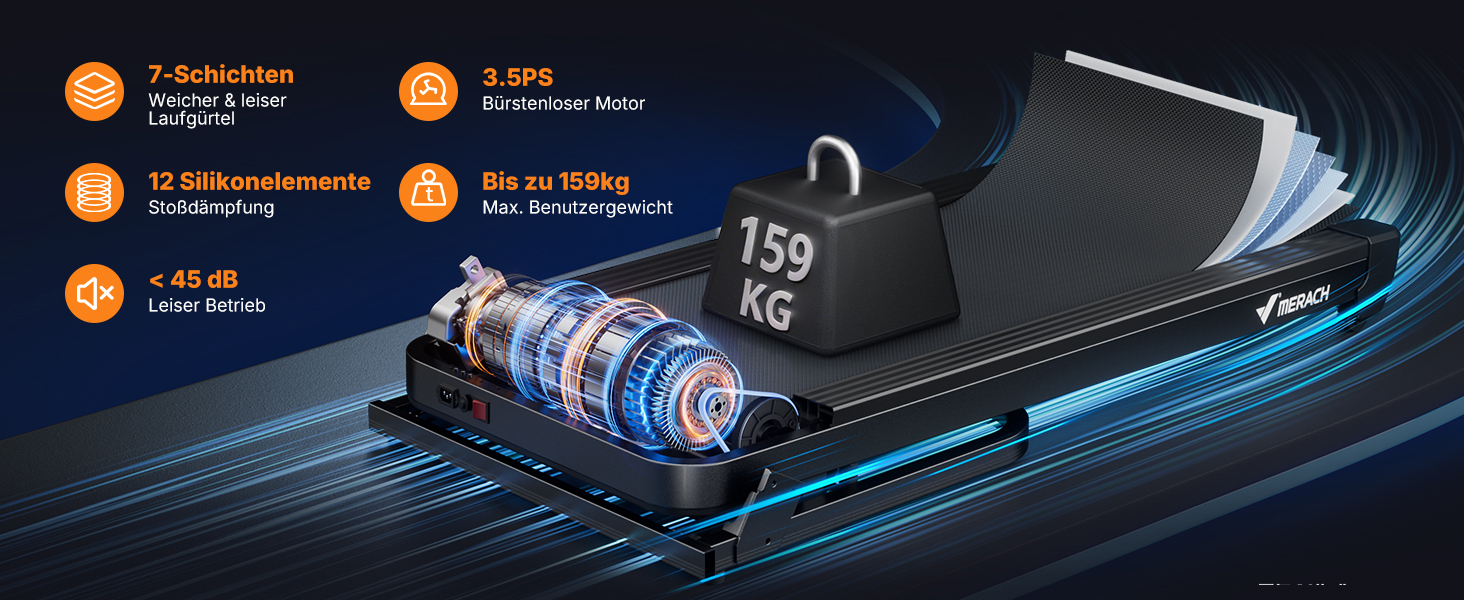 Біговий тренажер MERACH для дому з нахилом 18%, автоматична зміна нахилу, 1-14 км/год, складаний, потужність 3.5HP, розмір 46*120 см, 12 програм, чорний