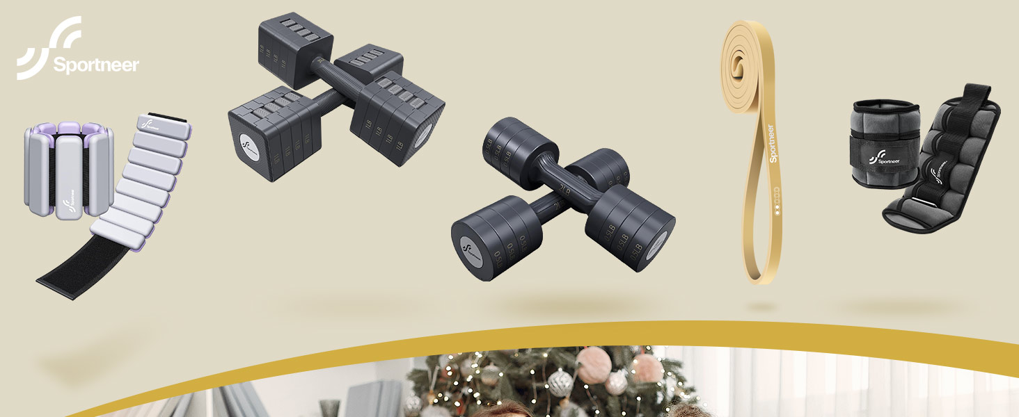 Sportneer Регульовані гантелі для жінок - комплект 2 шт. (вага 1-2.5 кг) з антиковзним TPU-покриттям, 4-в-1 комплект гантелей для фітнесу вдома, домашній спортзал та силові тренування (жовтий)