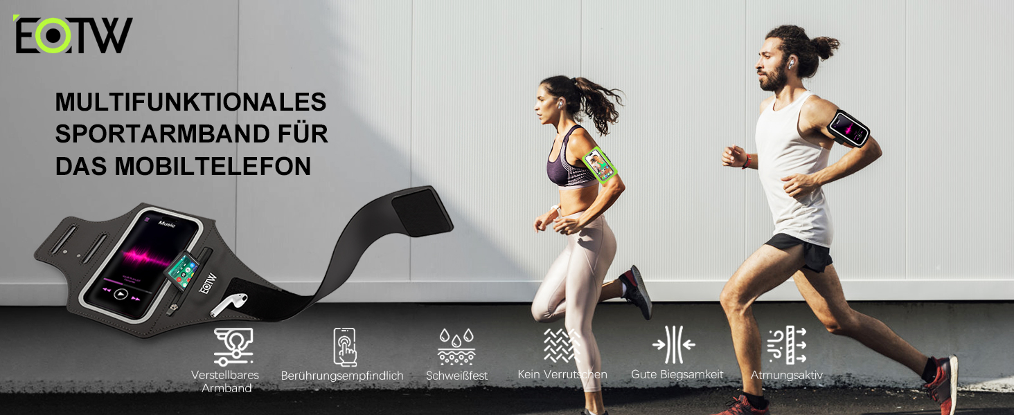 Спортивний браслет EOTW для телефону та AirPods: зручна фіксація на руці, сумісний з iPhone, Galaxy та MP3-плеєрами (5.5'-6.0')